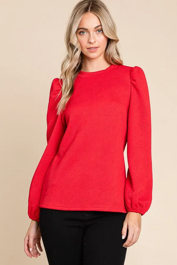 Textured Puffed Sleeve Blouse