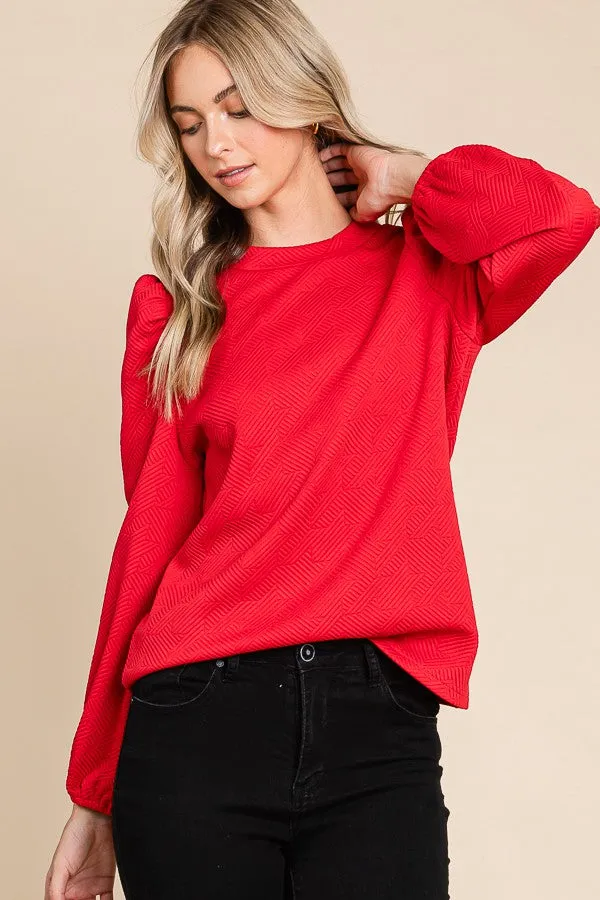 Textured Puffed Sleeve Blouse
