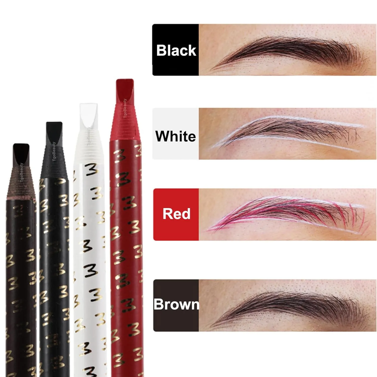 TgoBeauty 3pcs Microblading Eyebrow Pencil Waterproof Peel-Off Brow Pencil Set Hard Core Long-Lasting Eye Brow Pencil for Marking, Filling, Outlining and Eye Brow Permanent Makeup (3pcs Black)