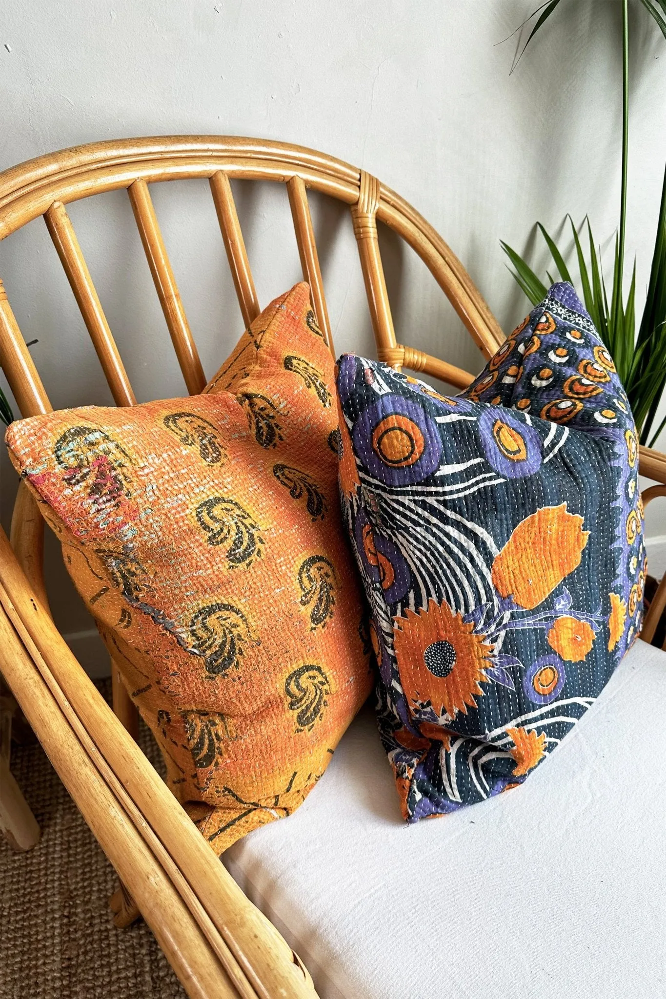 Vintage Kantha Cushion In Blue, Purple and Orange 50cm Square