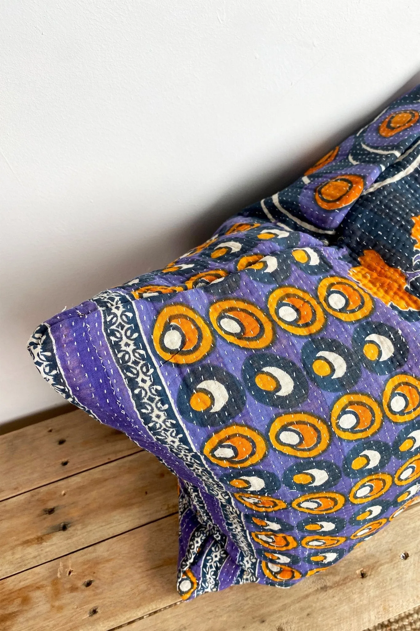 Vintage Kantha Cushion In Blue, Purple and Orange 50cm Square