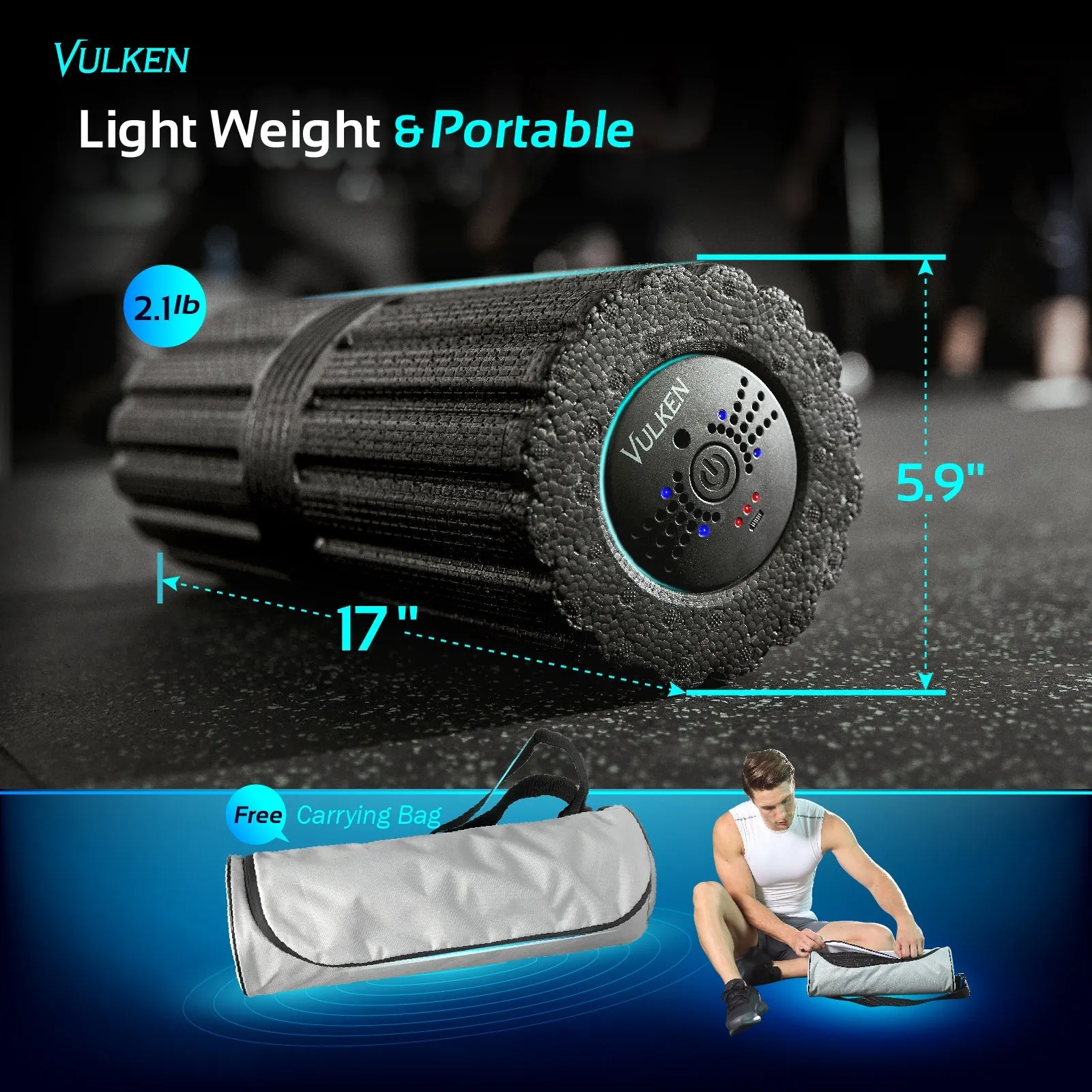 VulkRoll Vibrating Foam Roller 17” Electric Foam Rolling Massager