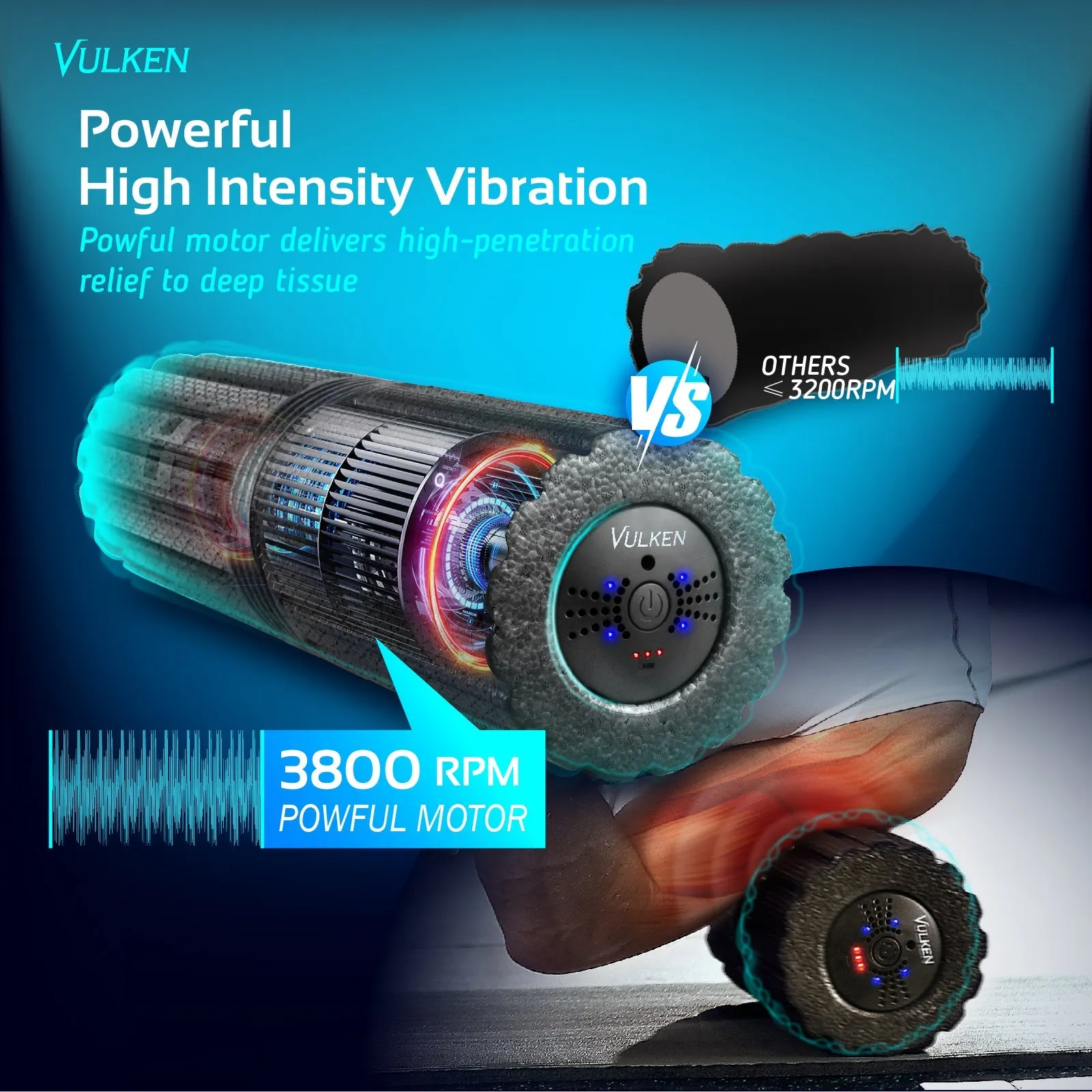 VulkRoll Vibrating Foam Roller 17” Electric Foam Rolling Massager