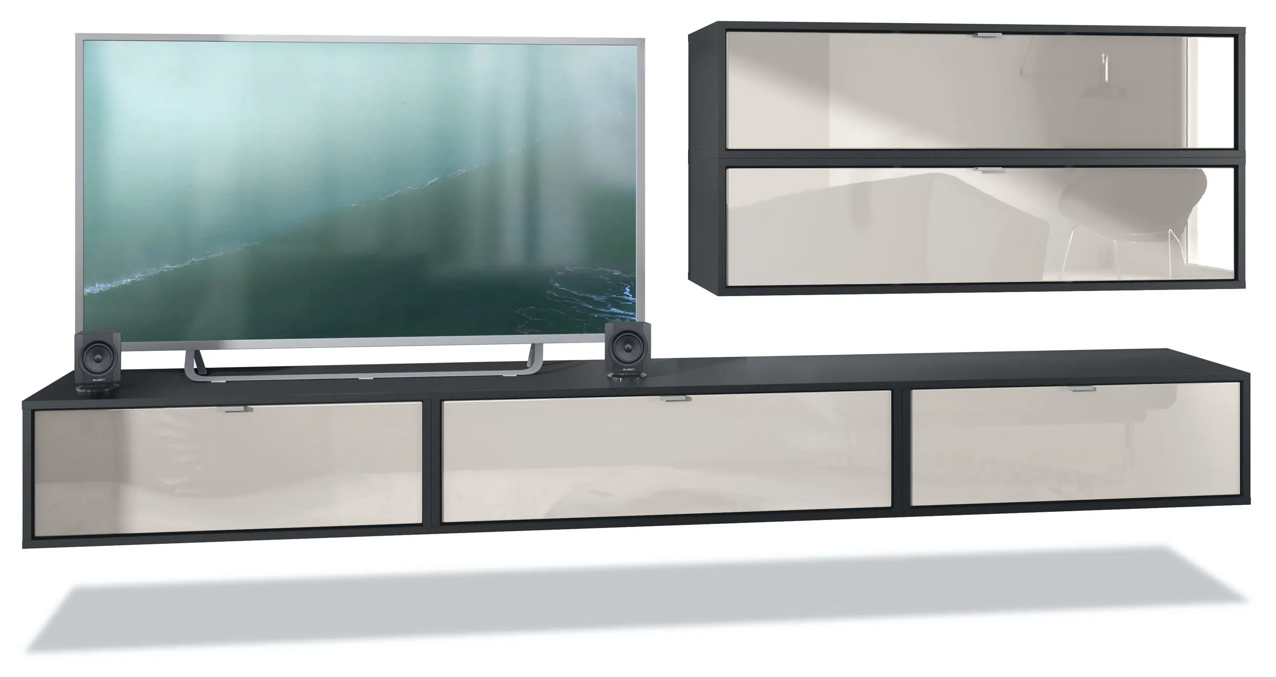 Wall Unit "Lana V3" with Black Body   Various Color Fronts