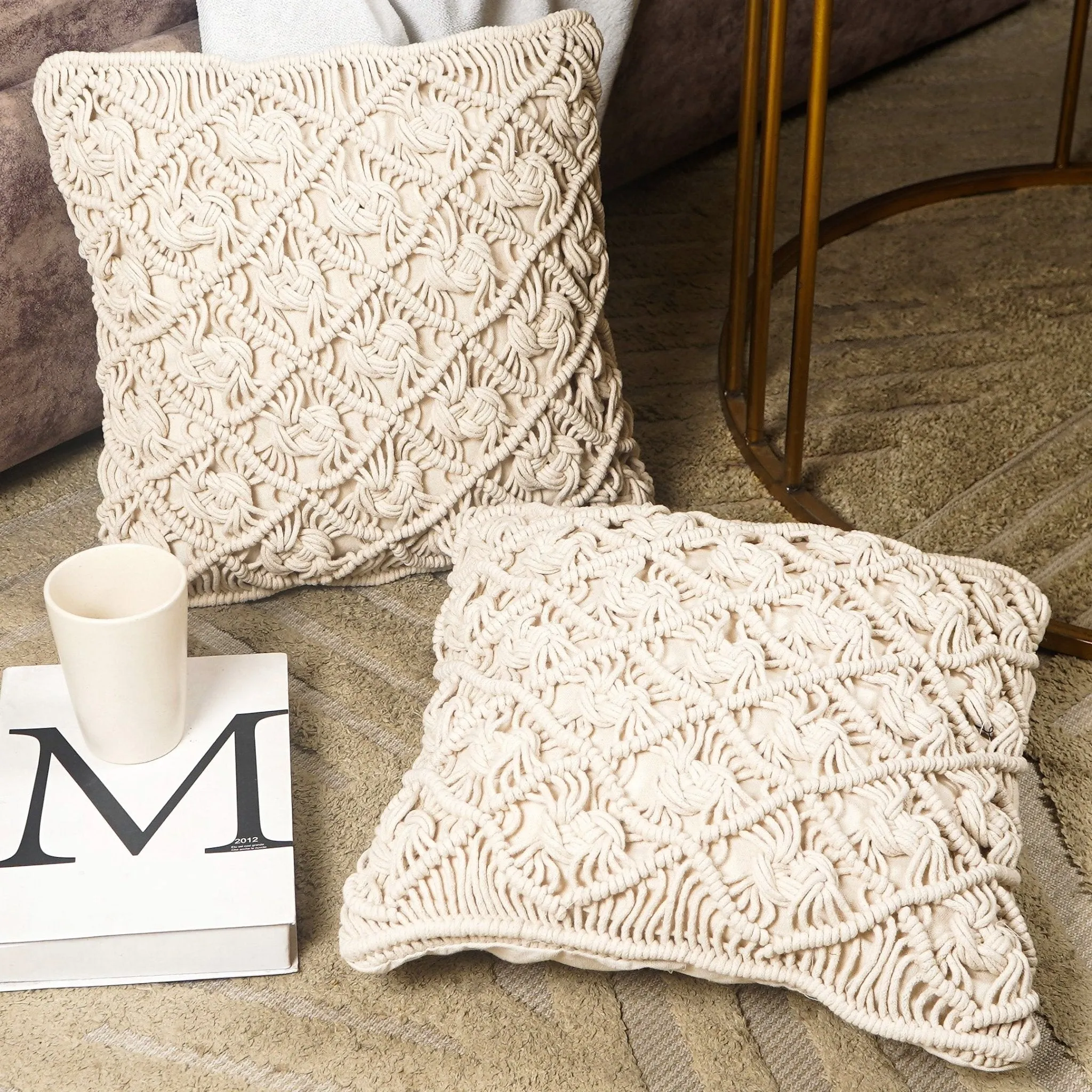 WanderWeft Boho Macrame Cushion Covers