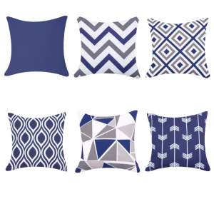 Water Resistant Outdoor Cushion Cover | 45x45cm Blue Garden Décor - Set of 6 & 4