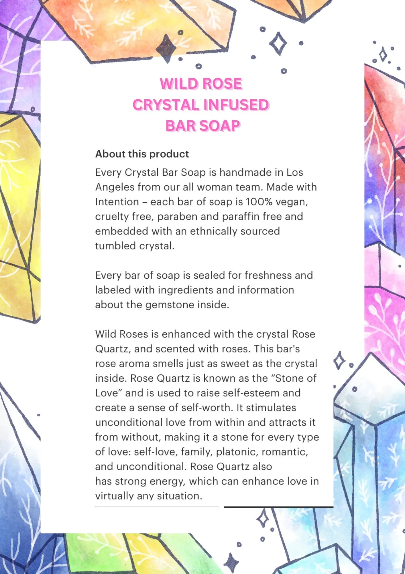 Wild Roses Crystal Infused Bar Soap - Vegan