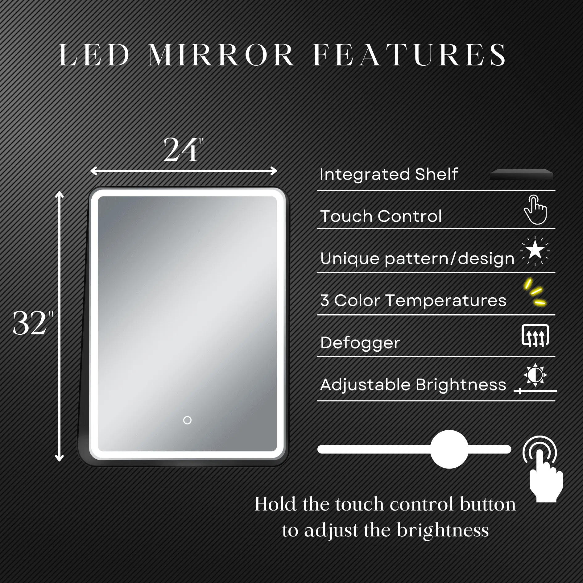 Zara 24"W x 32"H LED Lighted Mirror with Integrated Shelf